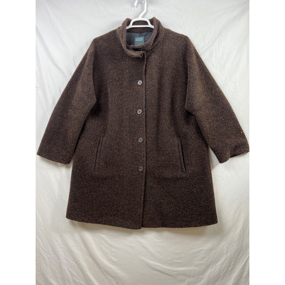 Hilary Radley Coat Women 18 Brown Suri Alpaca Wool Mock Neck Boucle Car Coat